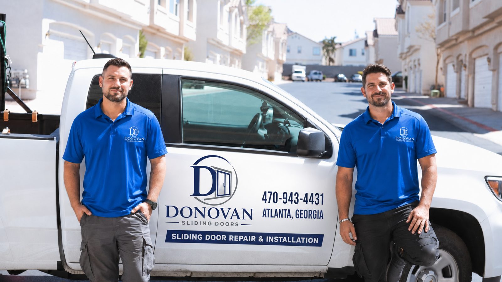 The Donovan Sliding Doors team with their service truck in metro Atlanta