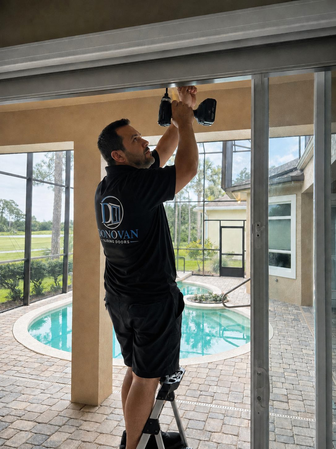 Donovan technician installing a sliding door track in an Atlanta home